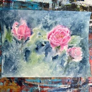 Original Peonies floral watercolor painting art decor handmade artwork Artettina